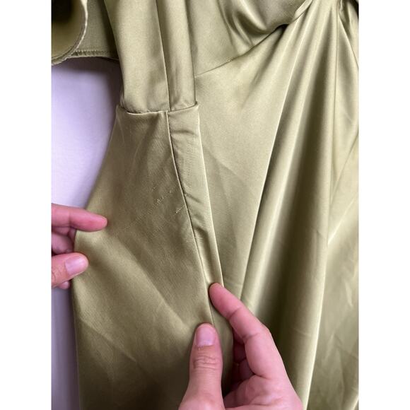 Abercrombie & Fitch L Green Satin Angel Flutter Sleeve Wedding Guest Maxi Dress - Picture 10 of 13